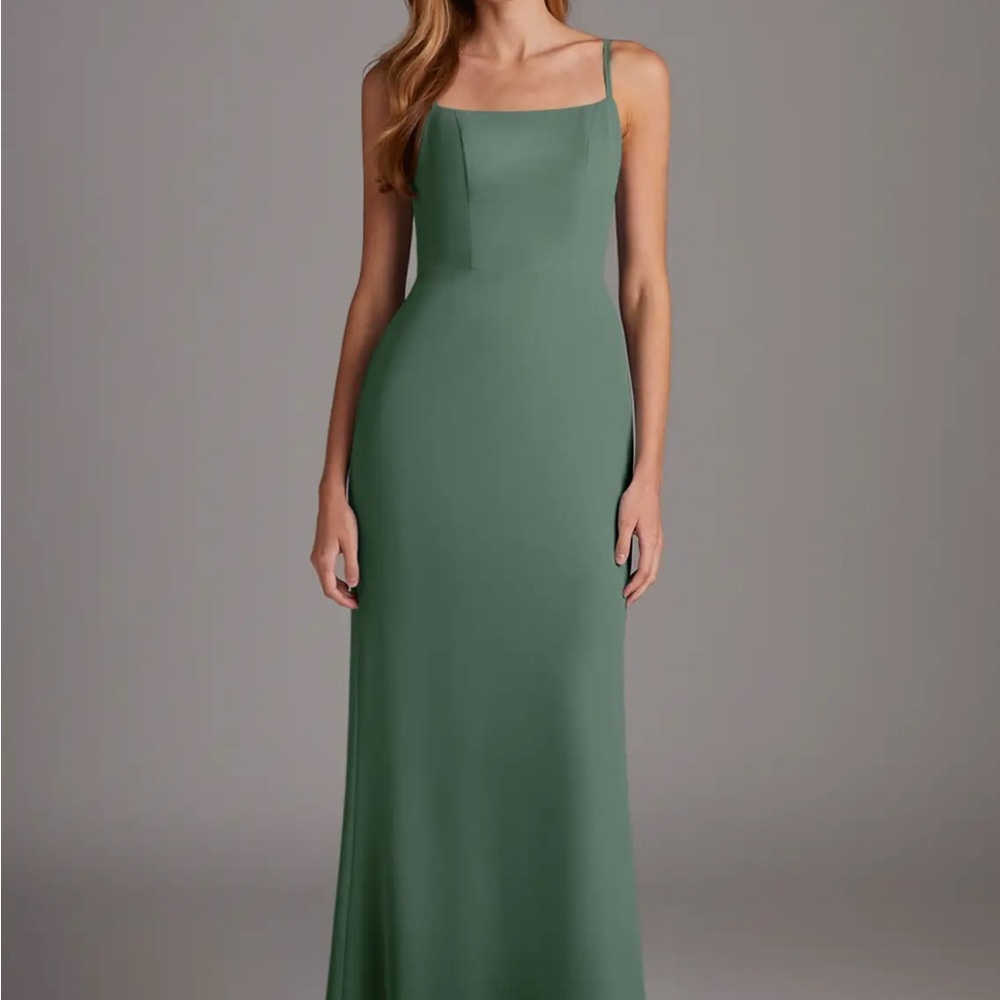 Azazie Green Sleeveless Square Neck Gown